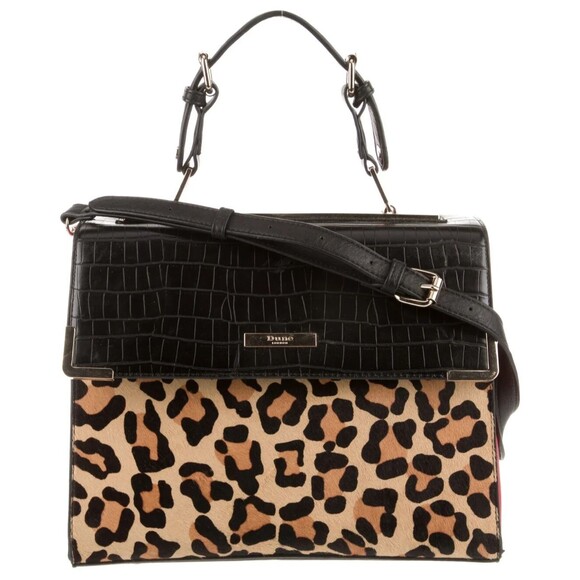 DUNE LONDON ANIMAL PRINT BLACK/RED LEATHER PONY HAIR TRIM FLAT HANDLE LARGE BAG - Picture 2 of 14